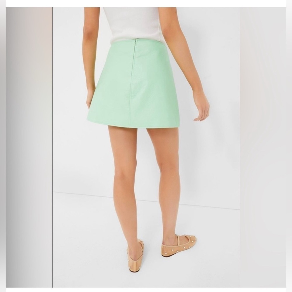 Tuckernuck Meg Mini Skirt S Mint Green Faux Leather A-Line NWT Preppy - Picture 2 of 10